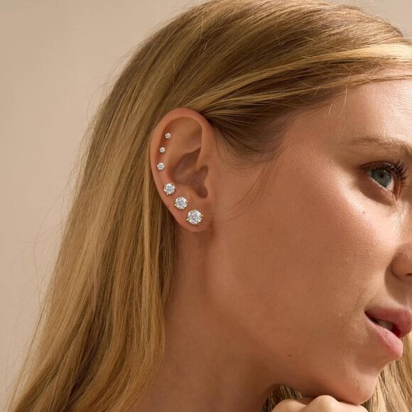 6 set stud-GD 14K Gold Plated Huggie Cubic Zirconia Hoop Earrings for Women - Picture 2 of 6